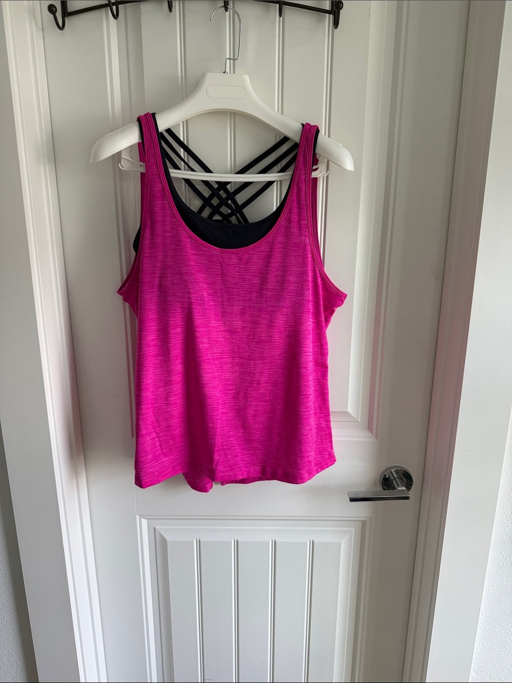 Athleta Hot Pink Tank Top with Dark Strappy Built in Shelf Bra